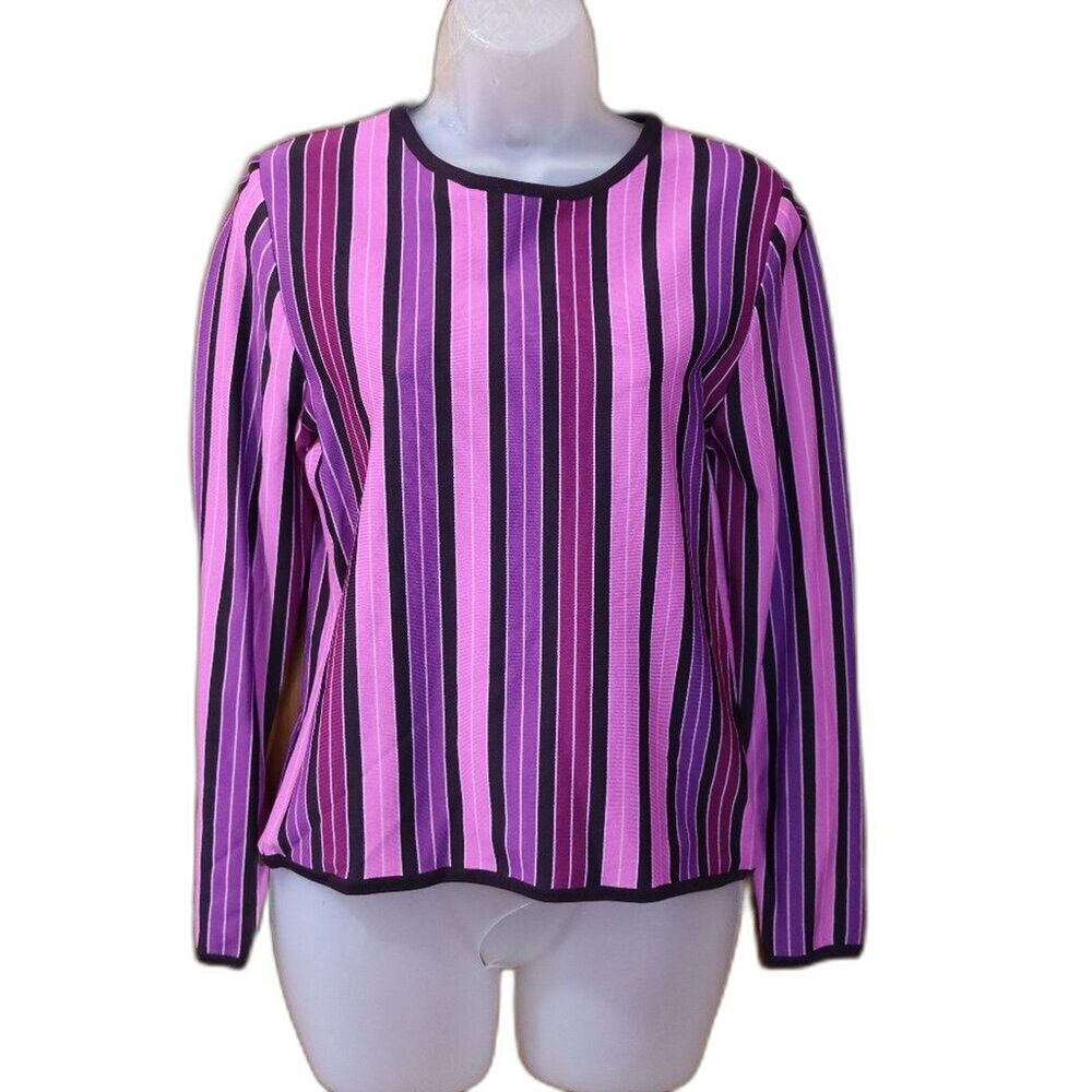 Grace Dane Lewis Vertical Stripe Pullover Sweater Medium Rayon Nylon Blend